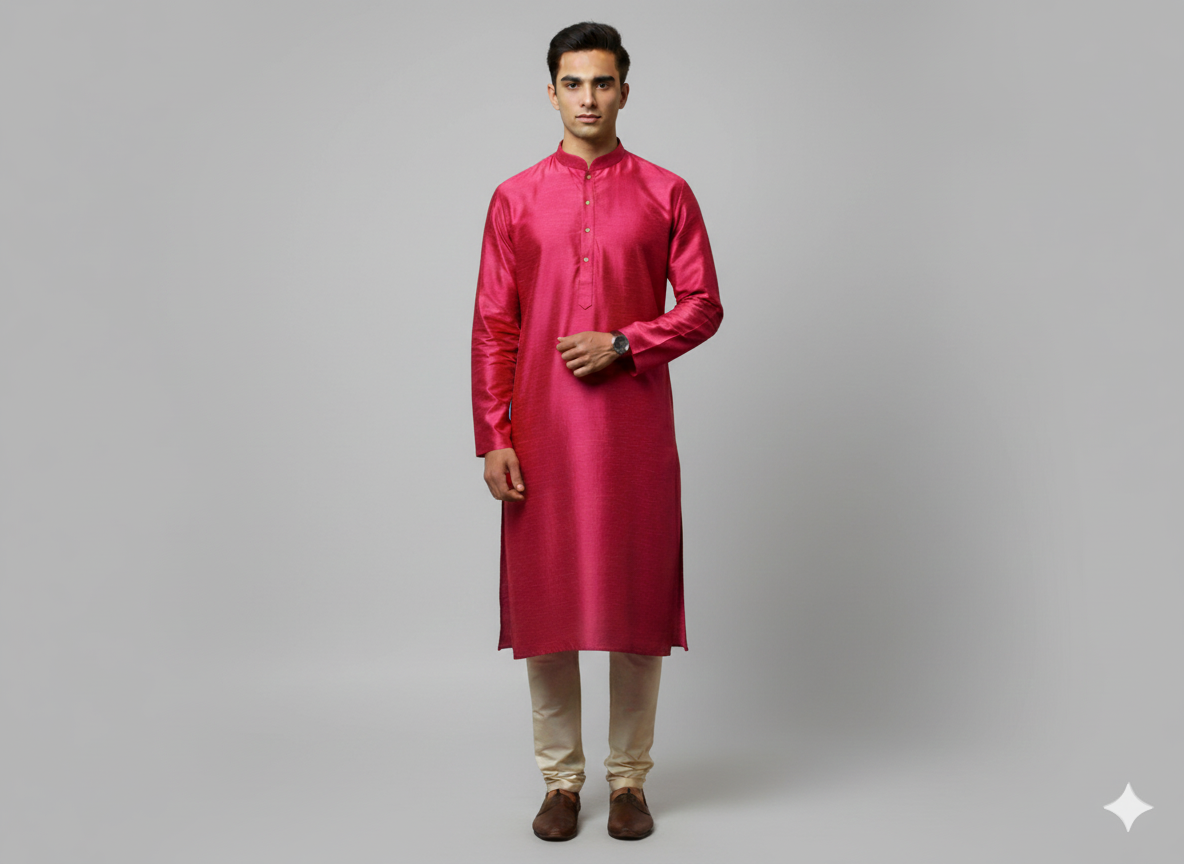 Hot Pink Plain Bangalore Raw Silk Fabric  (Wholesale)