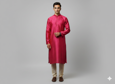 Hot Pink Plain Bangalore Raw Silk Fabric  (Wholesale)