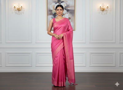 Hot Pink Plain Bangalore Raw Silk Fabric  (Wholesale)