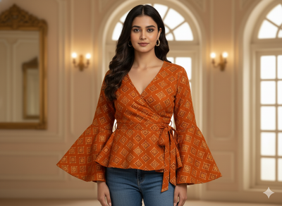 Orange Diamond Printed Semi Pashimna Woolen Fabric