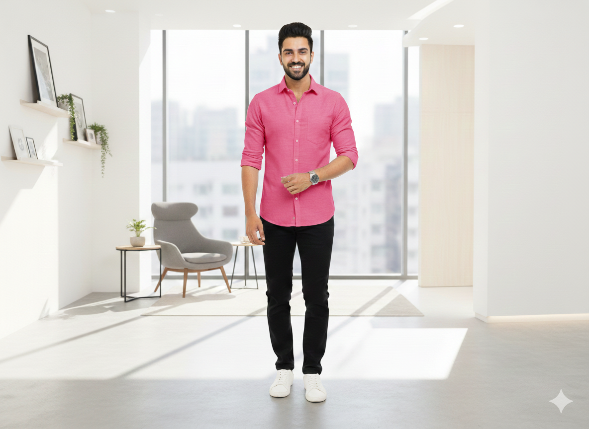 गुलाबी गुलाब सूती लिनन कपड़ा