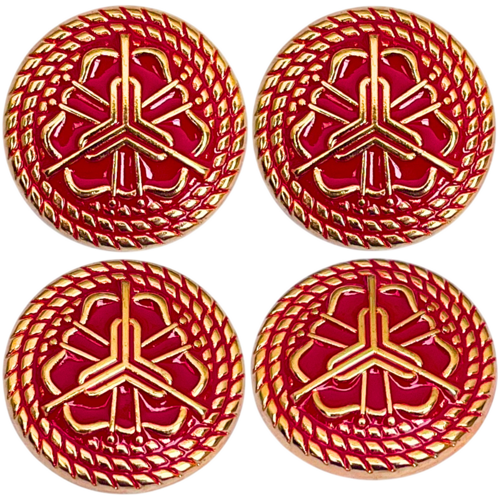 Red & Golden Regal Floral Motif Antique Design Round Shank Metal Button