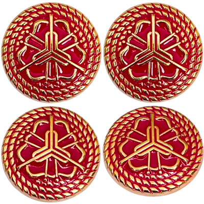 Red & Golden Regal Floral Motif Antique Design Round Shank Metal Button