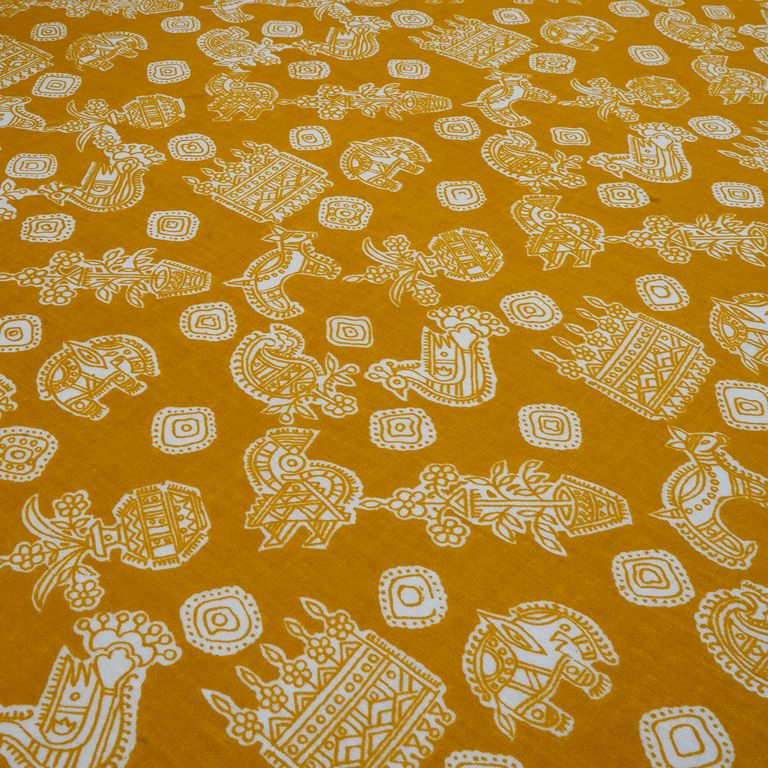 Mustard & White Traditional Printed Pure Cotton Fabric