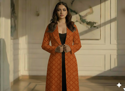 Orange Diamond Printed Semi Pashimna Woolen Fabric