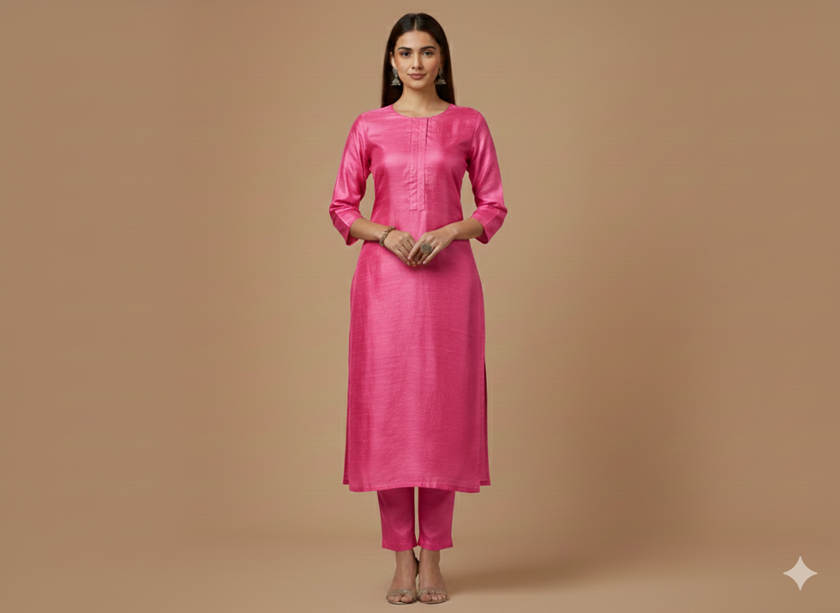 Hot Pink Plain Bangalore Raw Silk Fabric  (Wholesale)