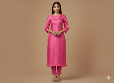 Hot Pink Plain Bangalore Raw Silk Fabric  (Wholesale)