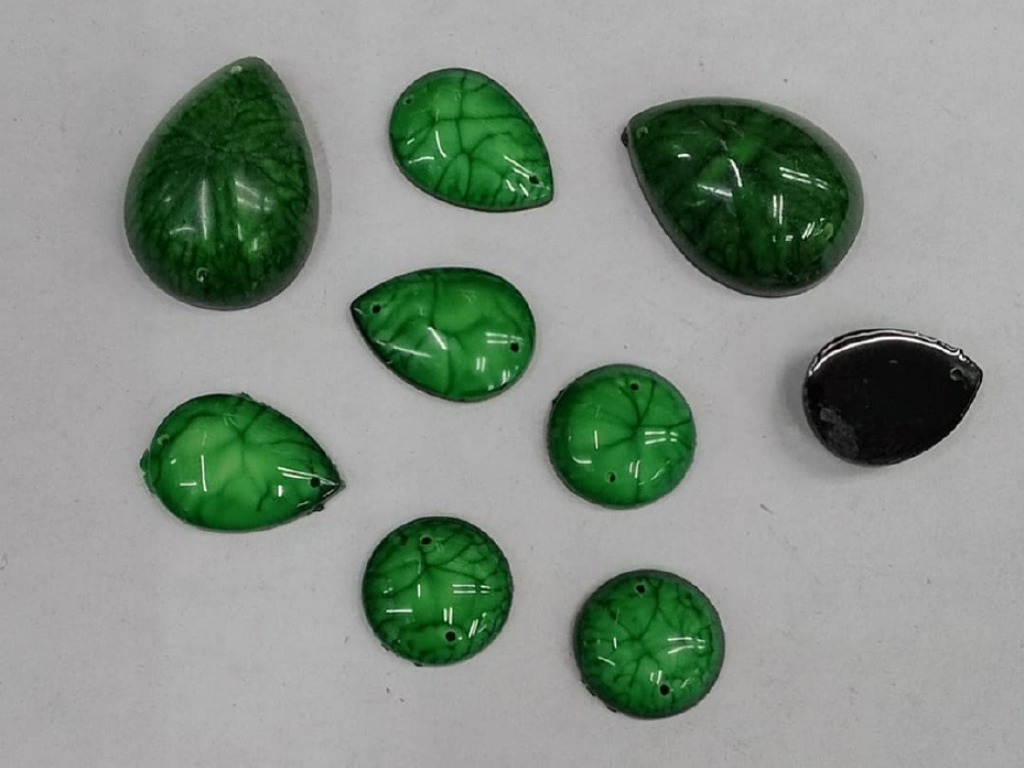 Dark Green Designer Mix Shape 2 Hole Plastic Stones