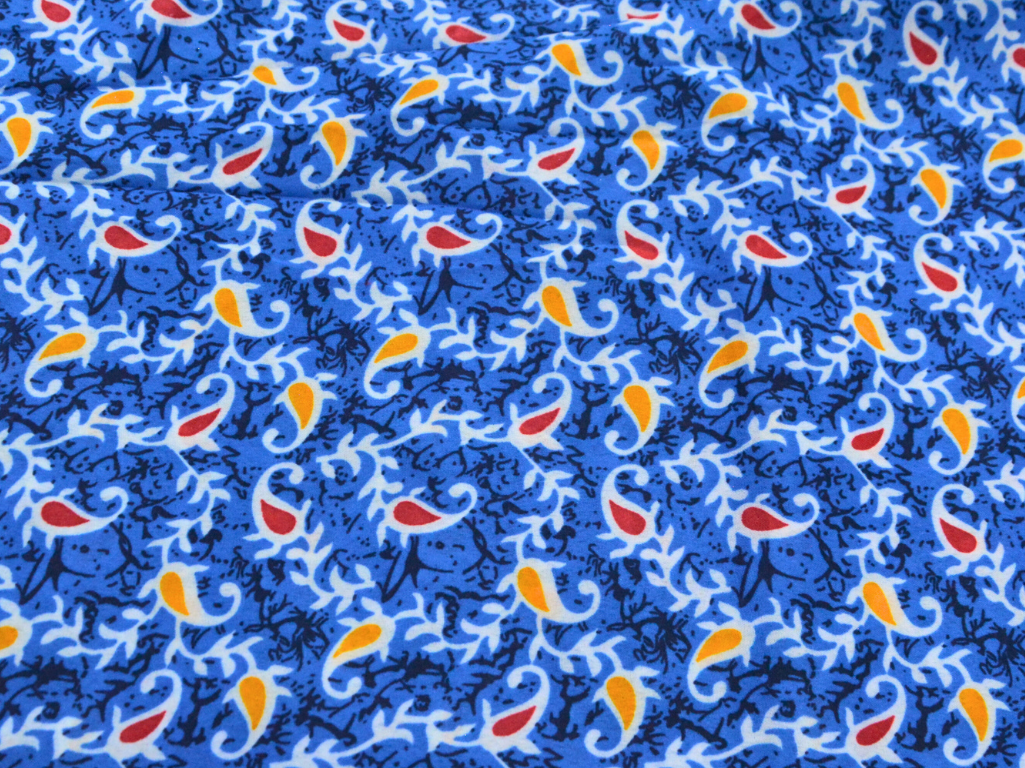 Sea Blue Leaf Digitally Printed Butter Crepe Fabric