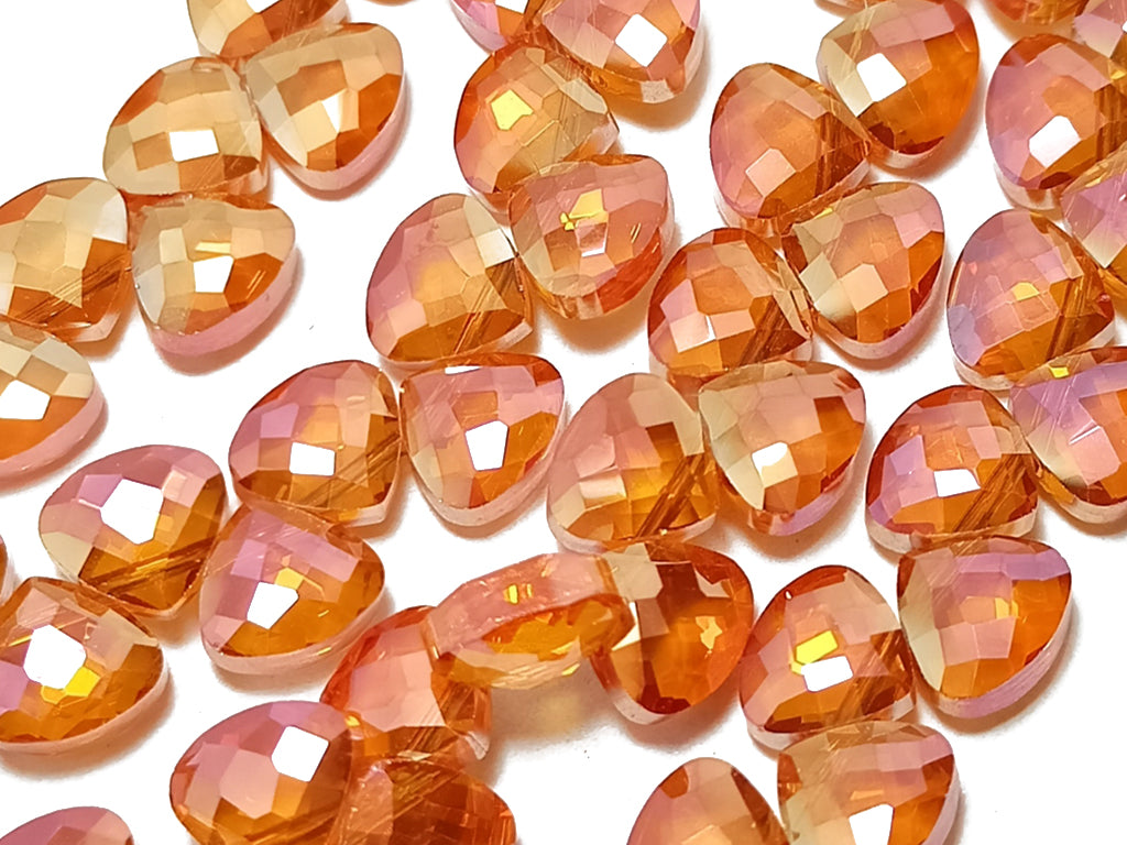 Orange Transparent Triangular Shaped Top Hole Crystal Beads