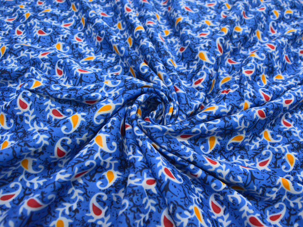 Sea Blue Leaf Digitally Printed Butter Crepe Fabric