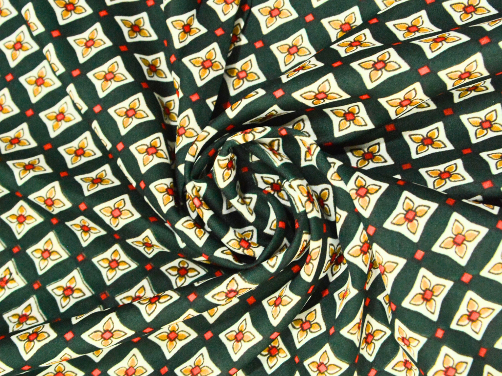 Dark Green Diamond Digitally Printed Butter Crepe Fabric