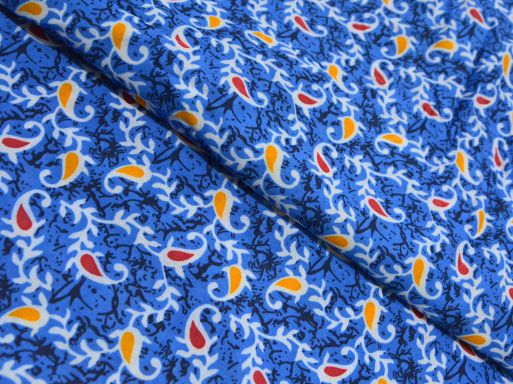 Sea Blue Leaf Digitally Printed Butter Crepe Fabric