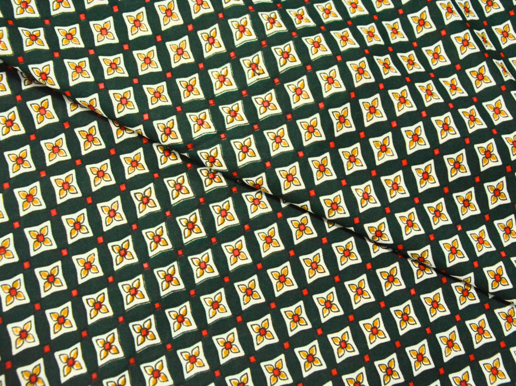 Dark Green Diamond Digitally Printed Butter Crepe Fabric
