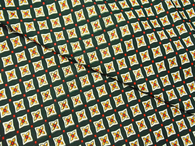 Dark Green Diamond Digitally Printed Butter Crepe Fabric