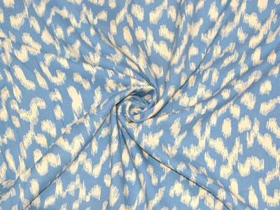 White & Pastel Blue Abstract Printed Cotton Rayon Fabric