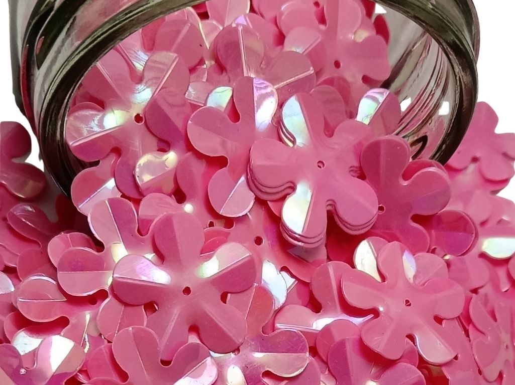 Pink Flower One Hole Plastic Sequins