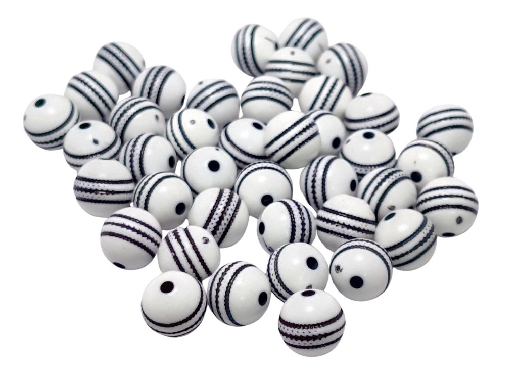 White & Black Cricket Ball Spherical Plastic Matte Finish Beads