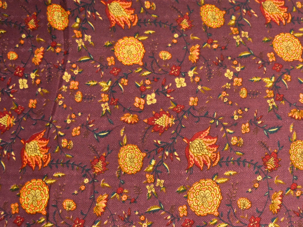 Purple Floral Printed Semi Pashimna Woolen Fabric