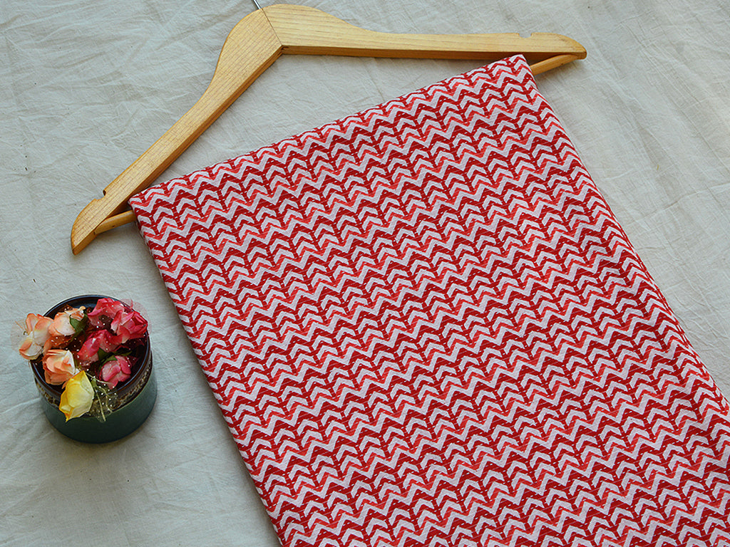 Red Chevron Design Pure Cotton Kantha Fabric