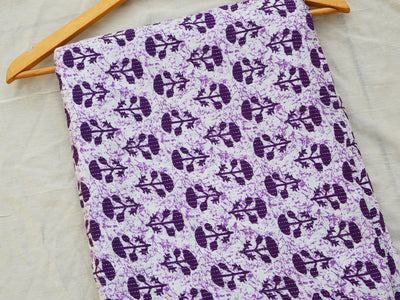 White Floral Pure Cotton Kantha Fabric