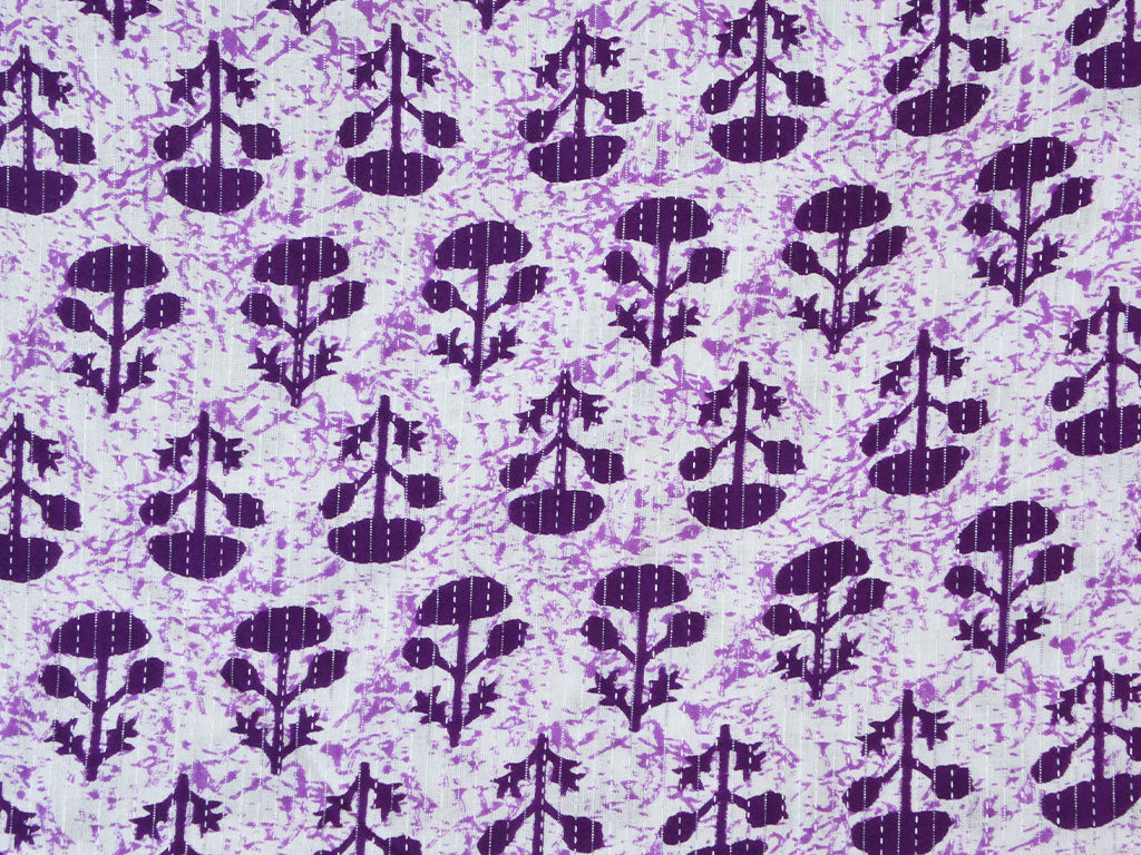 White Floral Pure Cotton Kantha Fabric