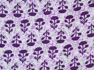 White Floral Pure Cotton Kantha Fabric