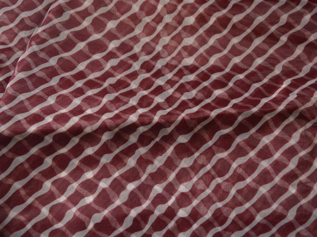 Maroon Strips Digital Printed Liquid Organza Fabric