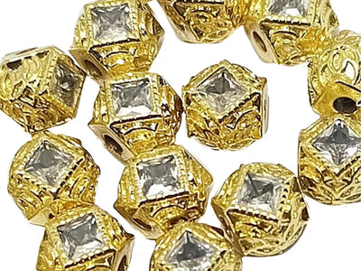 Golden Transparent  AD Stone Hexa Ball Spacer Beads