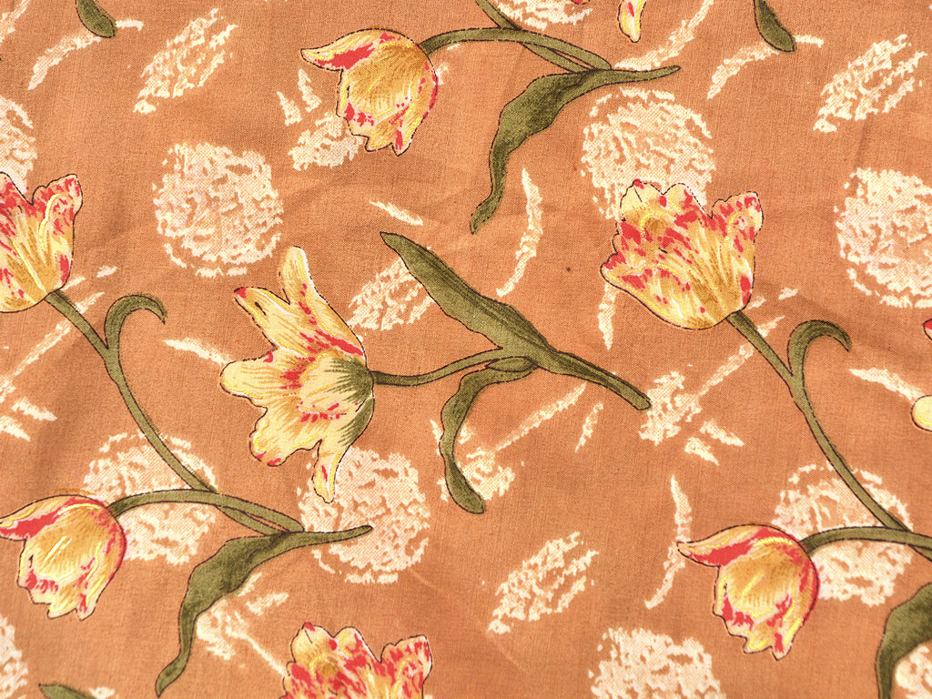 Light Brown Floral Soft Cotton Muslin Fabric