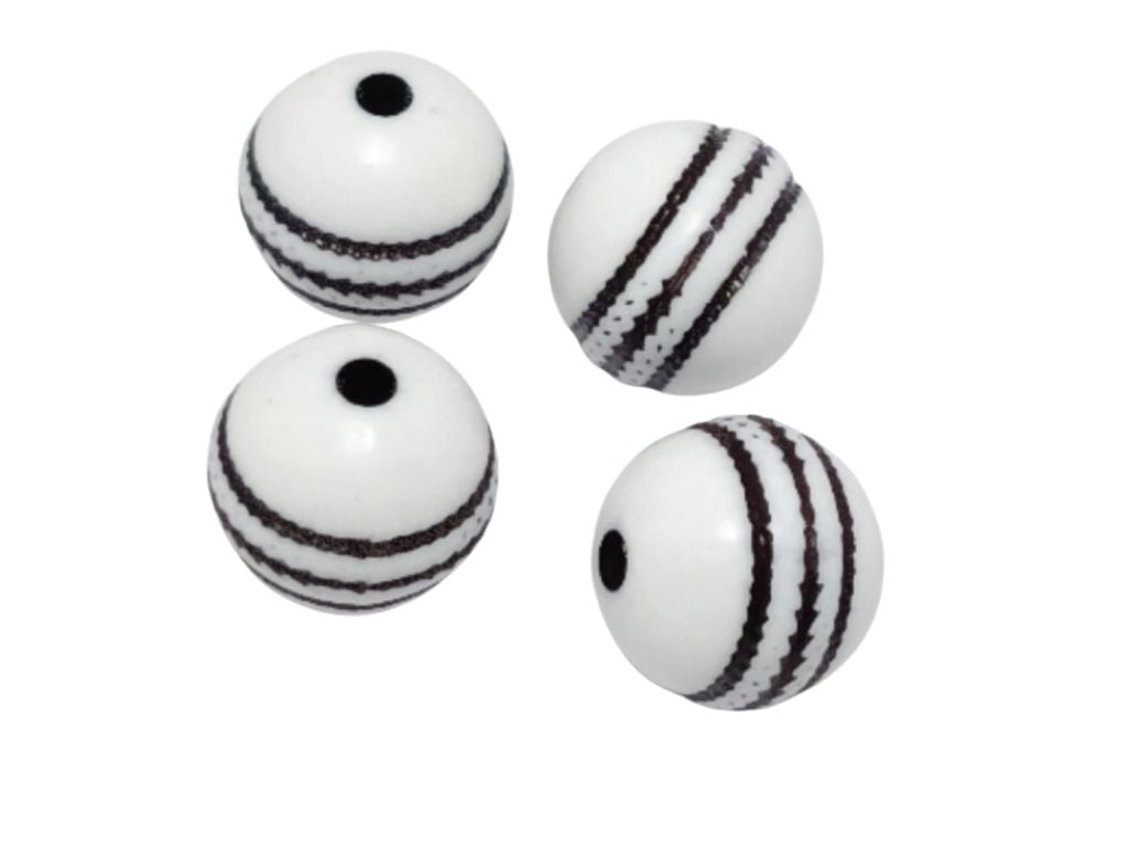 White & Black Cricket Ball Spherical Plastic Matte Finish Beads