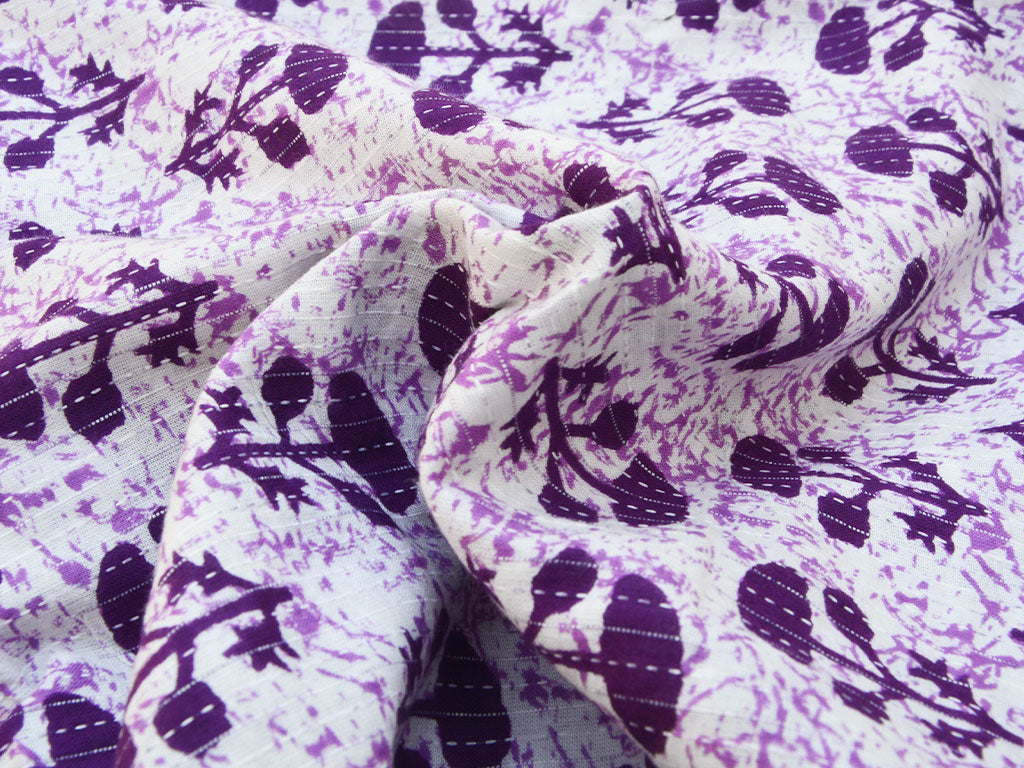 White Floral Pure Cotton Kantha Fabric