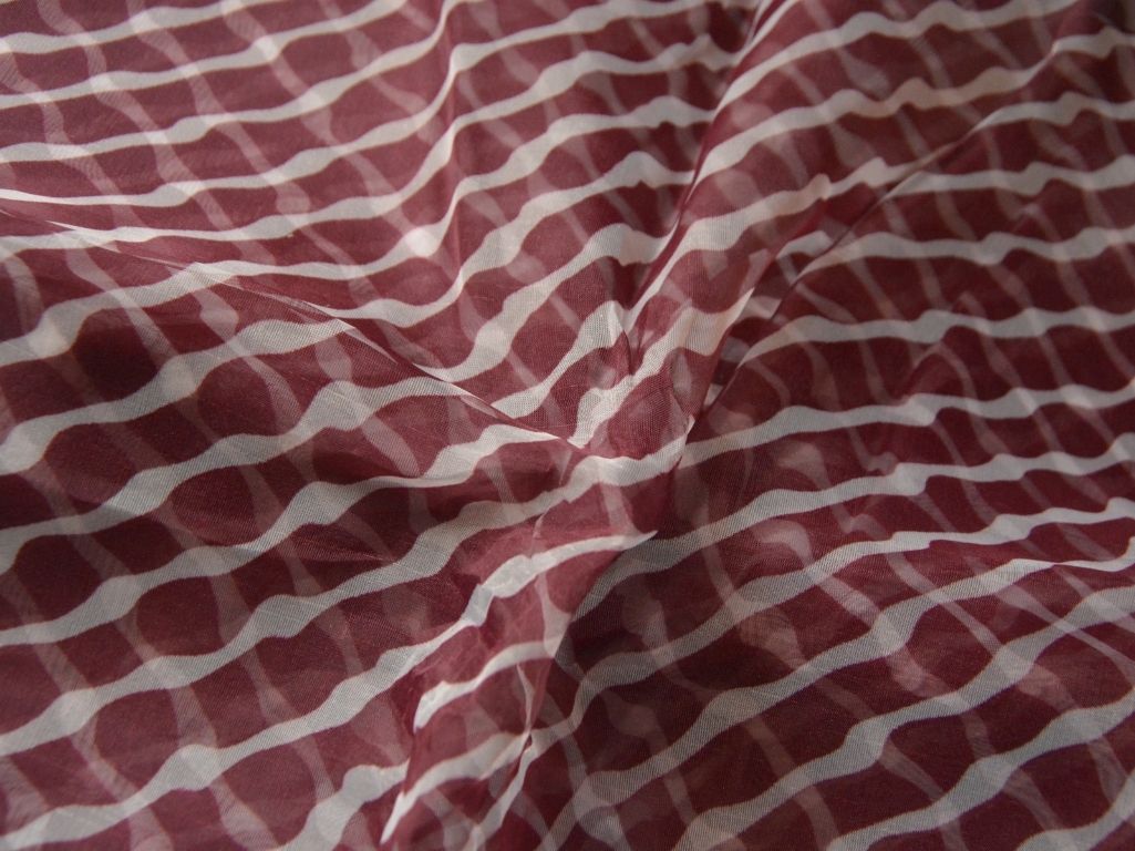 Maroon Strips Digital Printed Liquid Organza Fabric