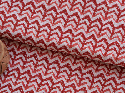 Red Chevron Design Pure Cotton Kantha Fabric