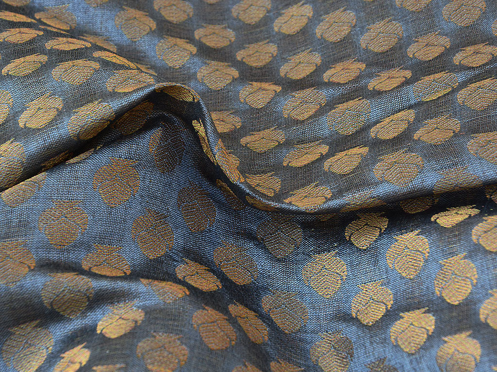 Dark Gray Motifs Semi Banarasi Brocade Fabric