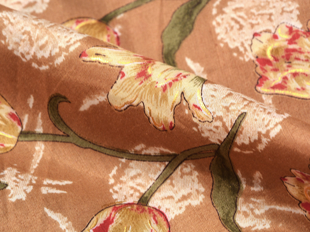 Light Brown Floral Soft Cotton Muslin Fabric