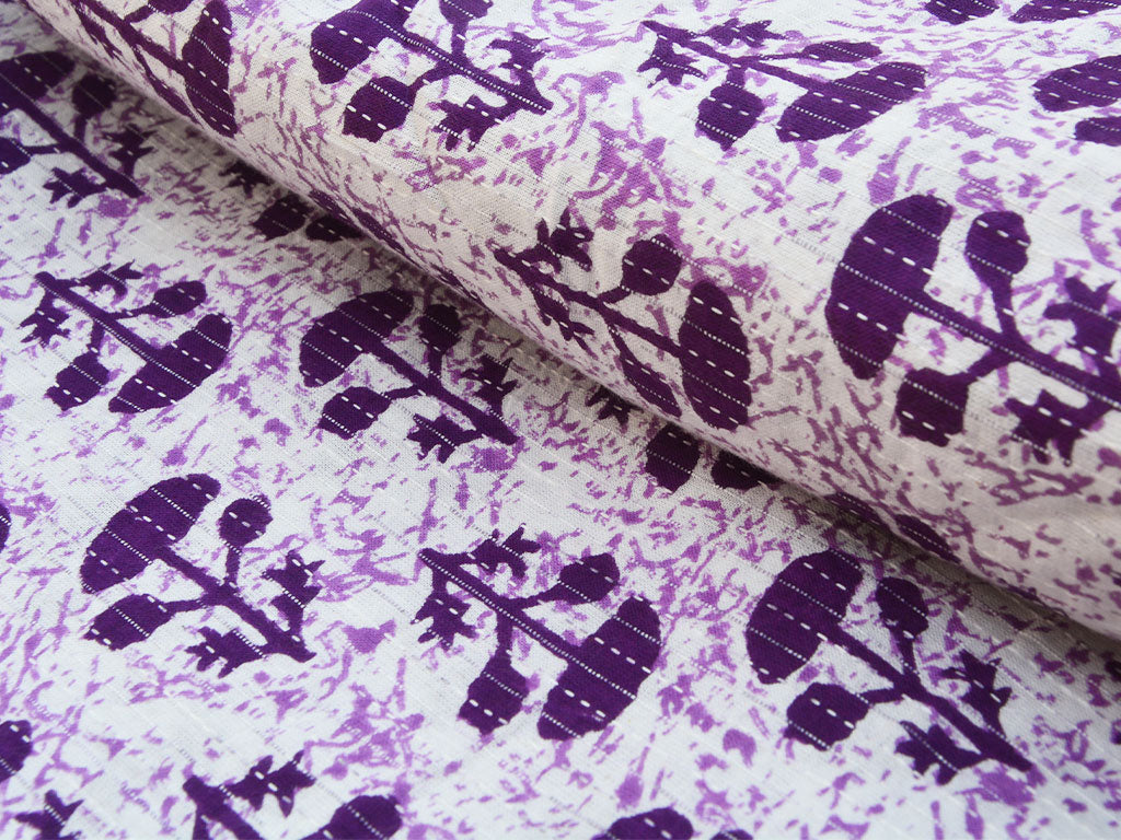 White Floral Pure Cotton Kantha Fabric