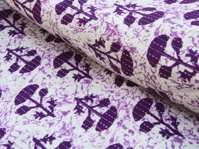 White Floral Pure Cotton Kantha Fabric