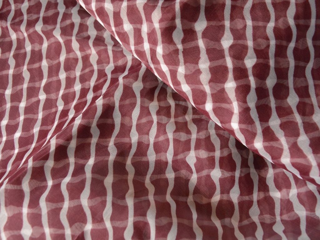 Maroon Strips Digital Printed Liquid Organza Fabric