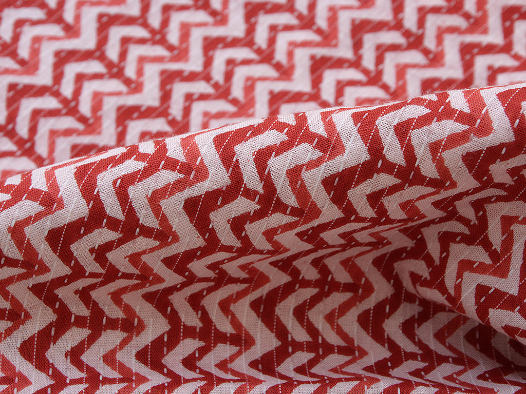 Red Chevron Design Pure Cotton Kantha Fabric