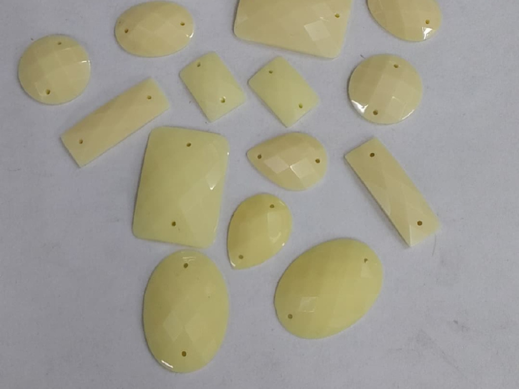 Cream Mix Shape 2 Hole Plastic Stones