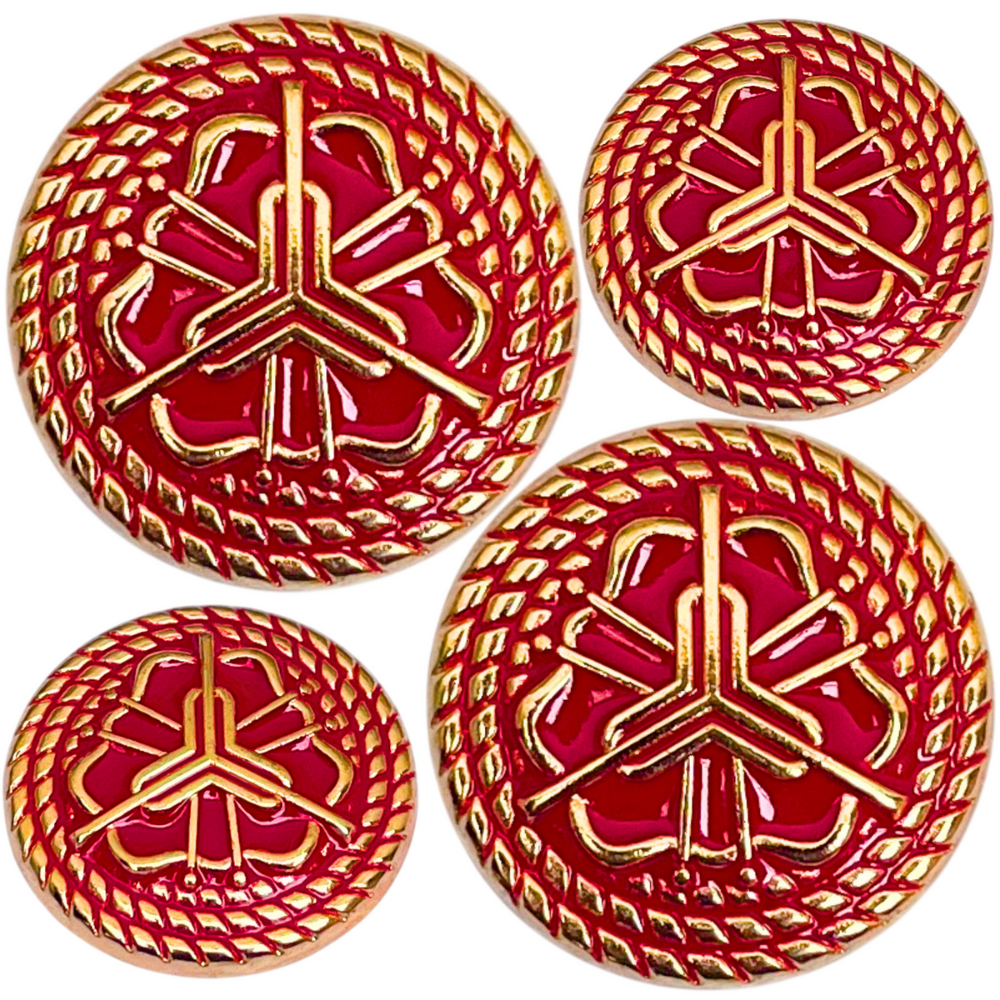 Red & Golden Regal Floral Motif Antique Design Round Shank Metal Button