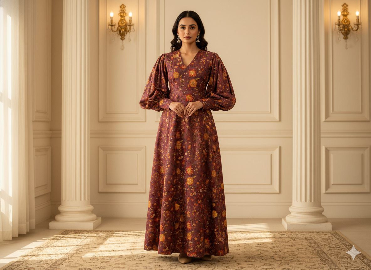 Purple Floral Printed Semi Pashimna Woolen Fabric