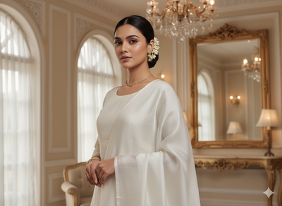 Glossy White Plain Malai Satin Fabric