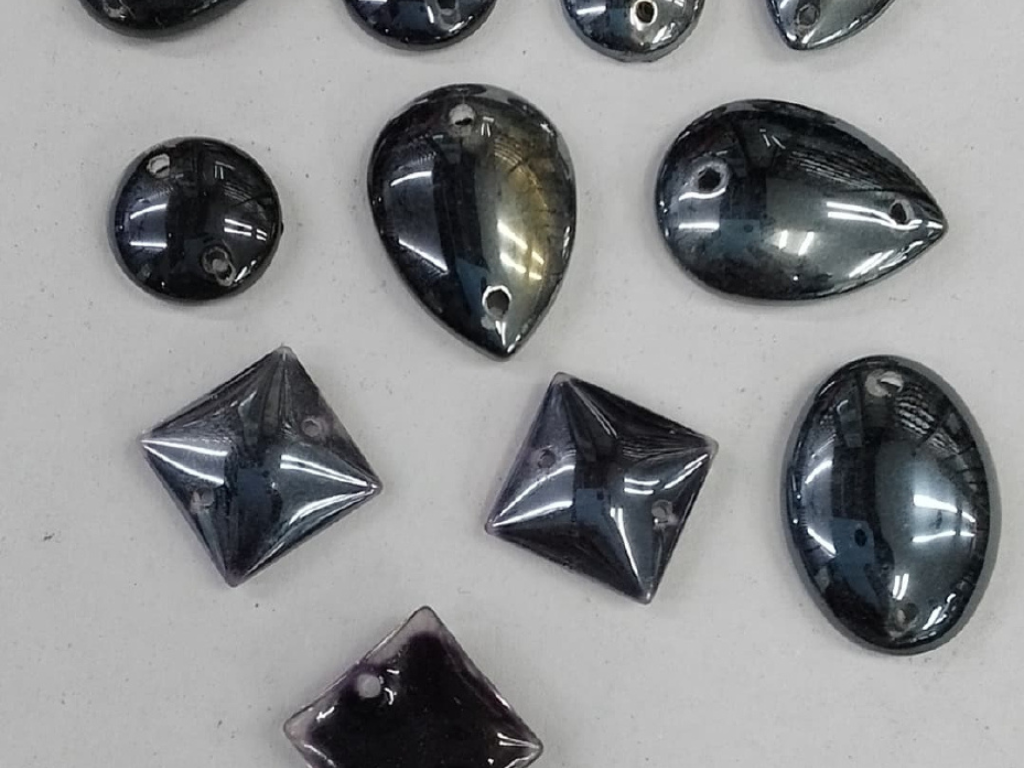 Metallic Grey Assorted 2 Hole Glass Stones