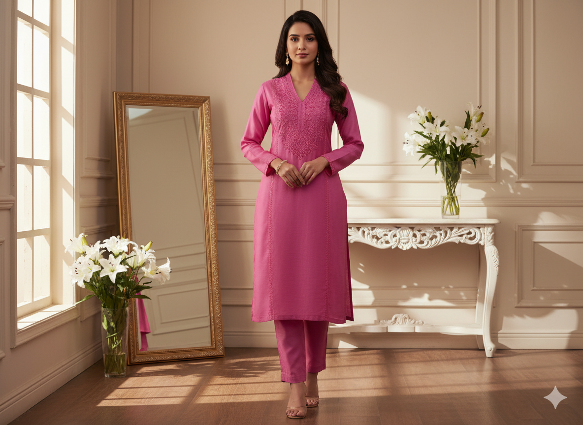 सैल्मन गुलाबी सादा शुद्ध विस्कोस गाजी रेशम कपड़ा