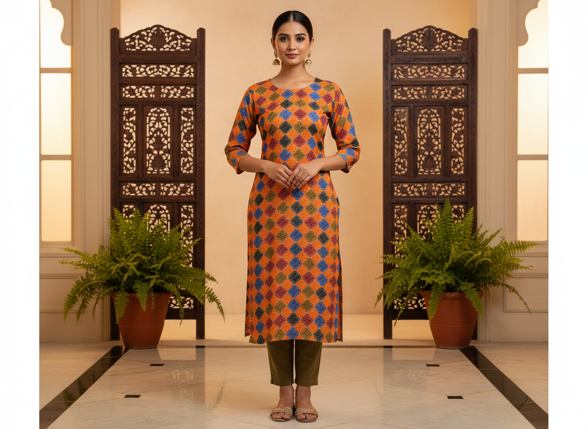 Yellow Diamond Digitally Printed Butter Crepe Fabric