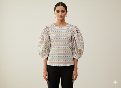 मल्टीकलर स्ट्रिप्स और पोल्का डॉट पैटर्न शुद्ध कॉटन जैक्वार्ड फ़ैब्रिक