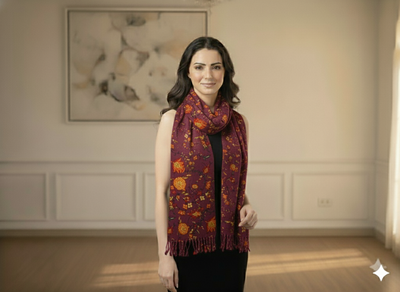 Purple Floral Printed Semi Pashimna Woolen Fabric