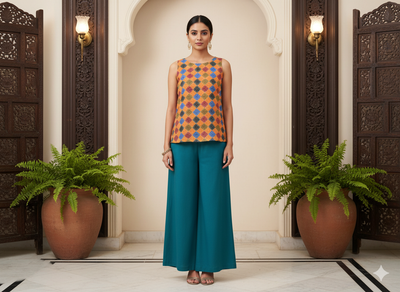 Yellow Diamond Digitally Printed Butter Crepe Fabric